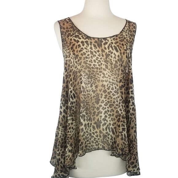 Brown Black Animal Print Full Tank Top. Semi Sheer. Size M. - Picture 1 of 11